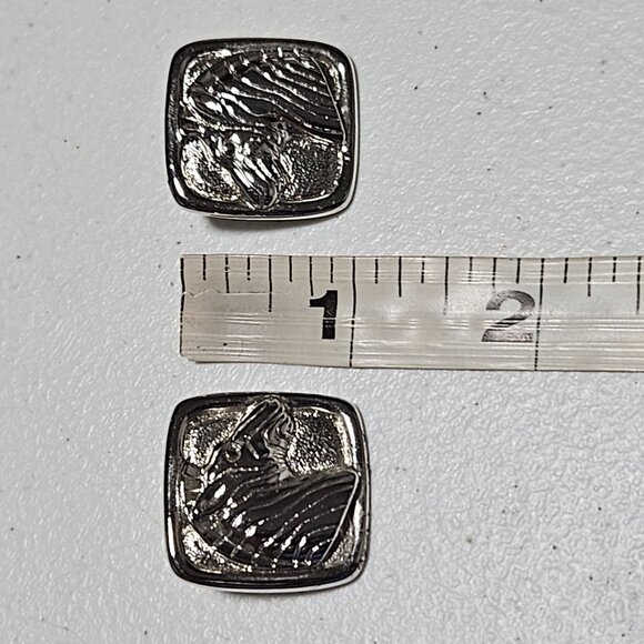 Vintage 80s Avon Safari Zebra Silver Tone Square Drop Earrings Fashion Jewelry - Picture 4 of 4